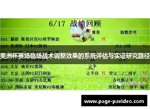 美洲杯赛场临场战术调整效果的系统评估与实证研究路径